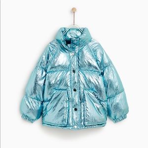 NWT Girls Metallic Finish Puffer Jacket